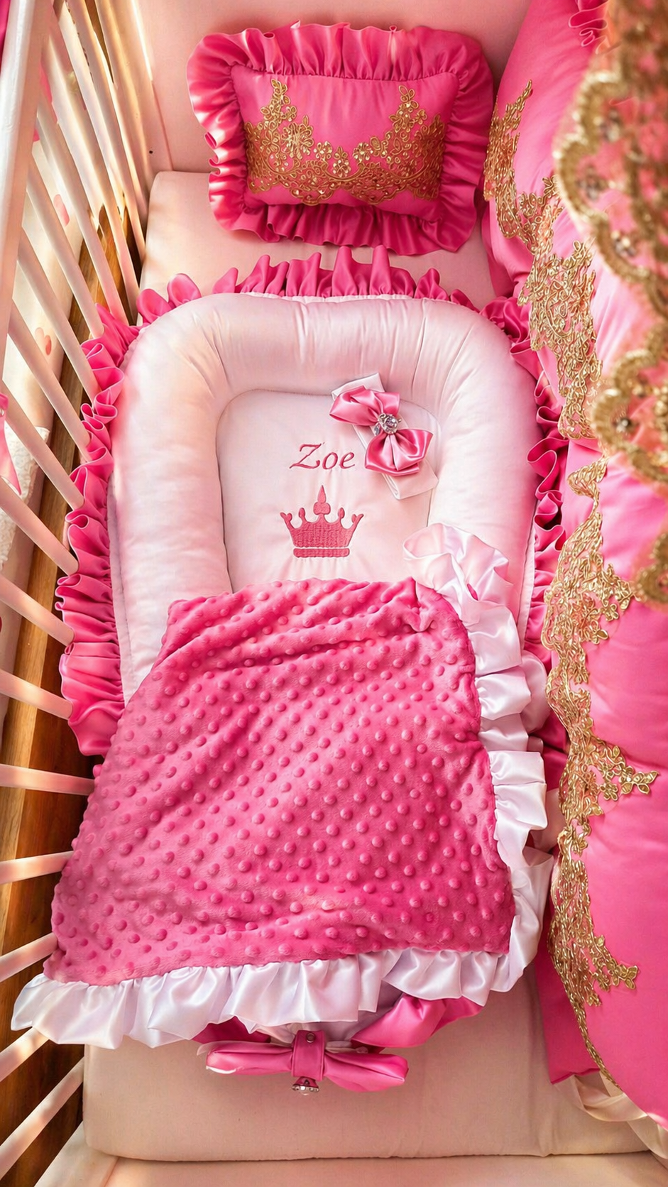 Komplet do postieľky Princess Dream v cyklámenovej farbe so zlatou